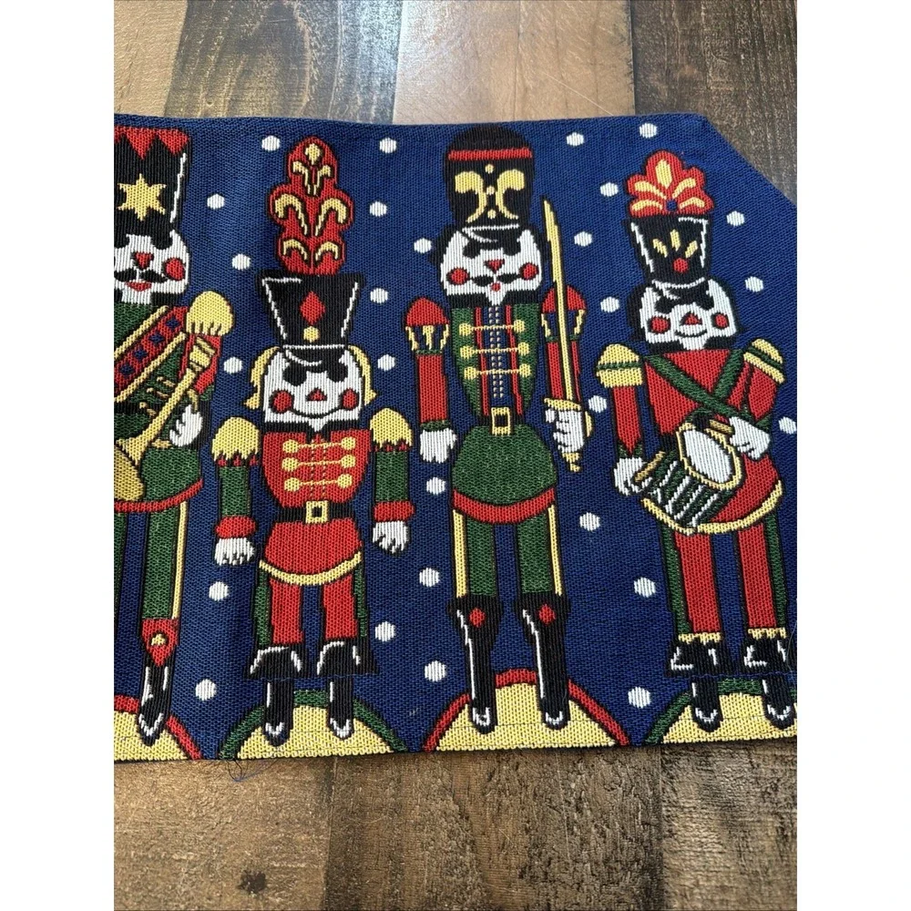 Vintage Nutcracker Tapestry Christmas Table Runner Navy Blue Toy Soldier 12x54